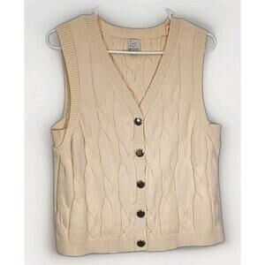 CABLE KNIT VEST SWEATER BEIGE GOLD MINIMALIST BASIC CAPSULE QUIET LUXURY LG